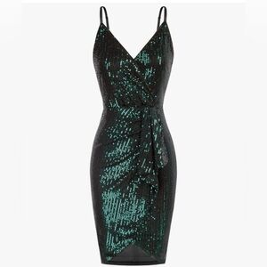 Grace Karin Black and Green Sequin Mini Dress